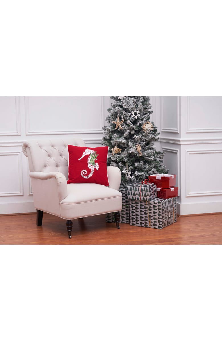 C&F Home Sea Life Seahorse Christmas Throw Pillow, 18" x 18", Alternate, color, Red