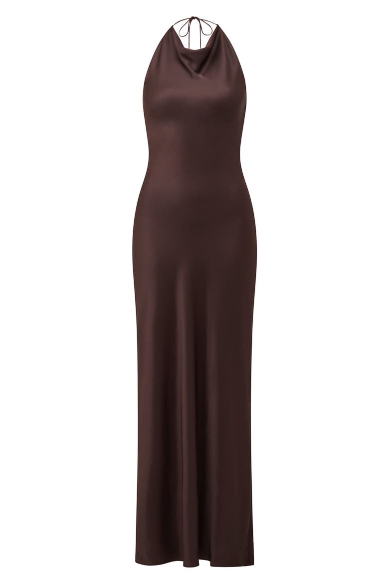 Ariat Open Back Satin Halter Dress, Alternate, color, DARK CHOCOLATE