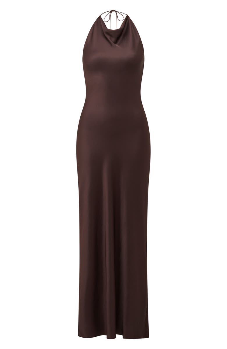 Ever New Ariat Open Back Satin Halter Dress, Alternate, color, Dark Chocolate