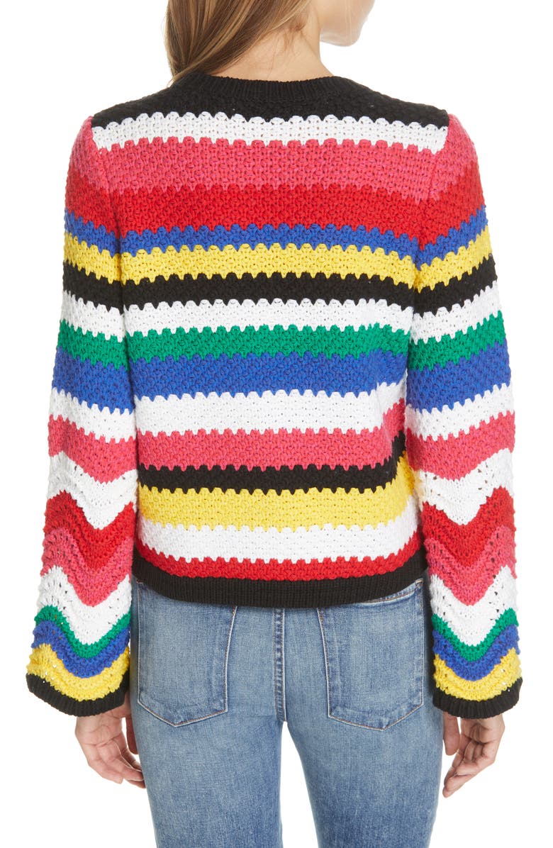 Alice + Olivia Alivia Stripe Bell Sleeve Cotton Blend Sweater, Alternate, color, 