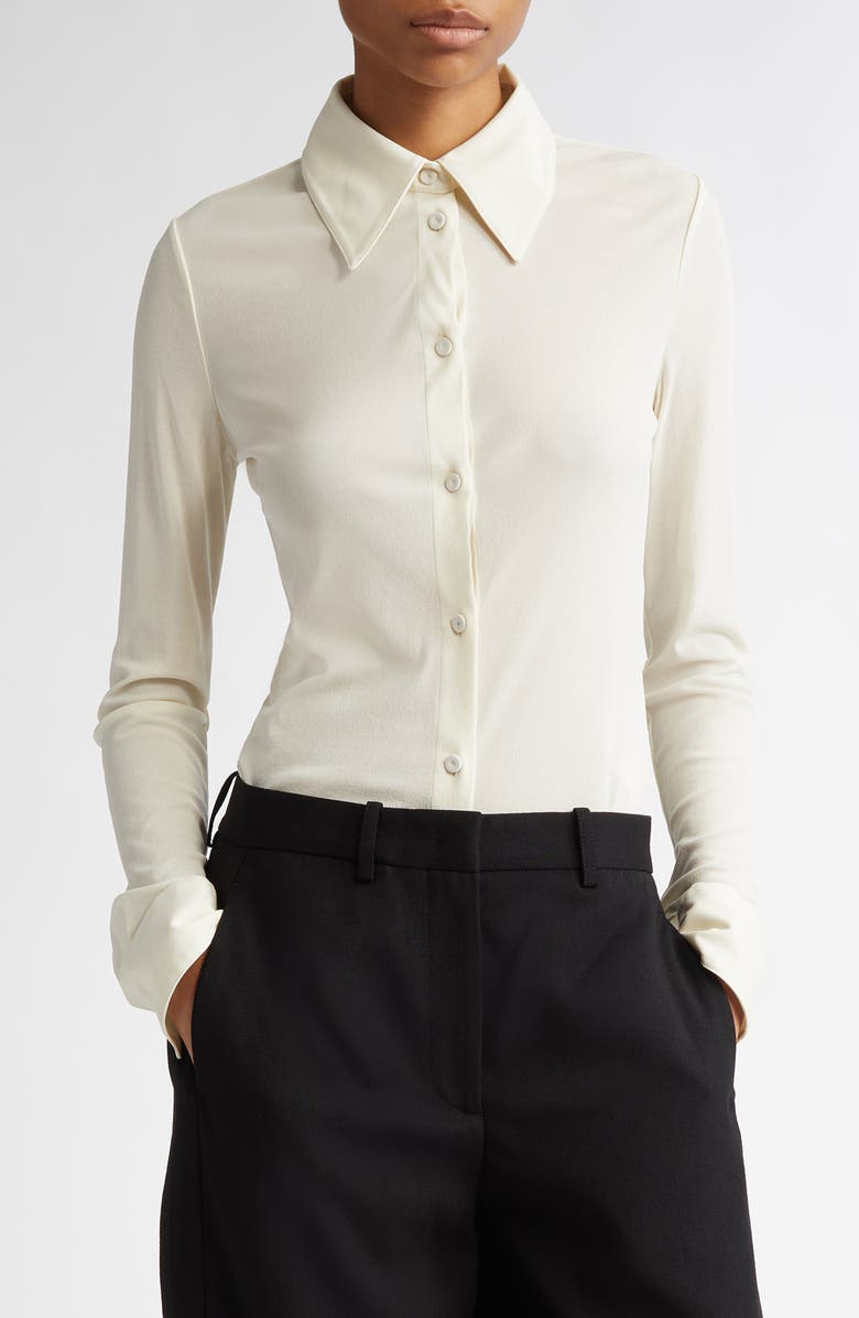 Jil Sander Silk Button-Up Shirt, Main, color, 
