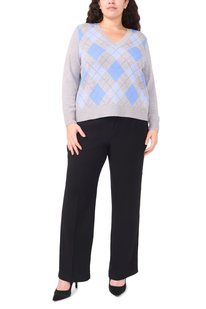 Argyle V-Neck Sweater, Alternate, color, LIGHT HEATHER GREY