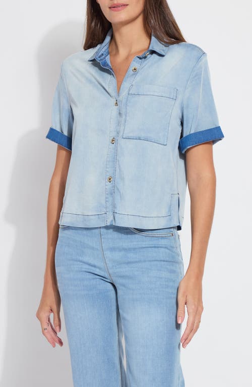 Lyssé Bianca St Chambray Short Sleeve Top In Bleached Blue