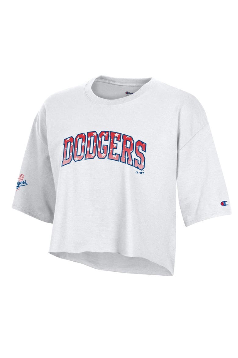 Women's Champion  White Los Angeles Dodgers Boyfriend Cropped Americana T-Shirt, Alternate, color, White