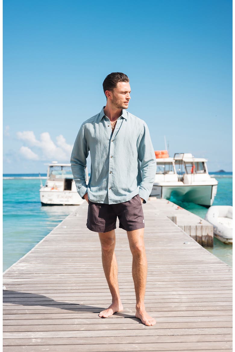 Andrew Solid Linen Blend Button-Up Shirt, Main, color, SURF
