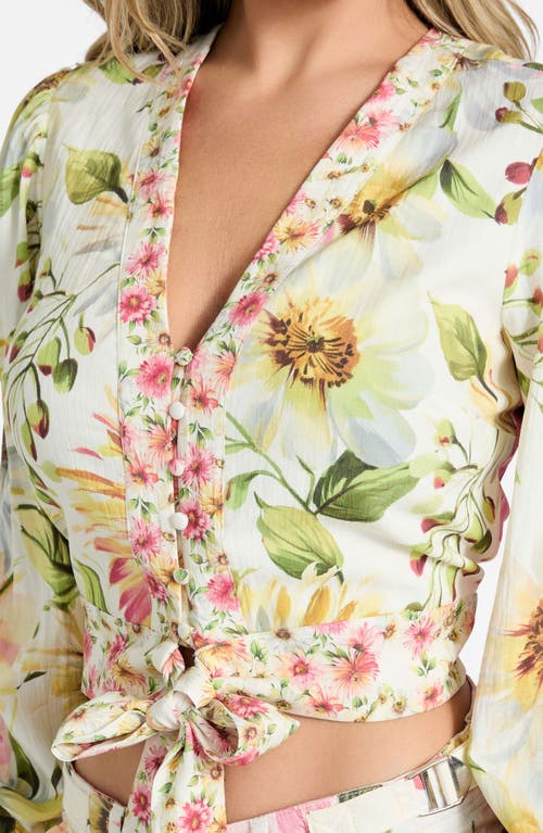 Guess Colette Floral Print Tie Front Crop Top In Painted Daisies Print