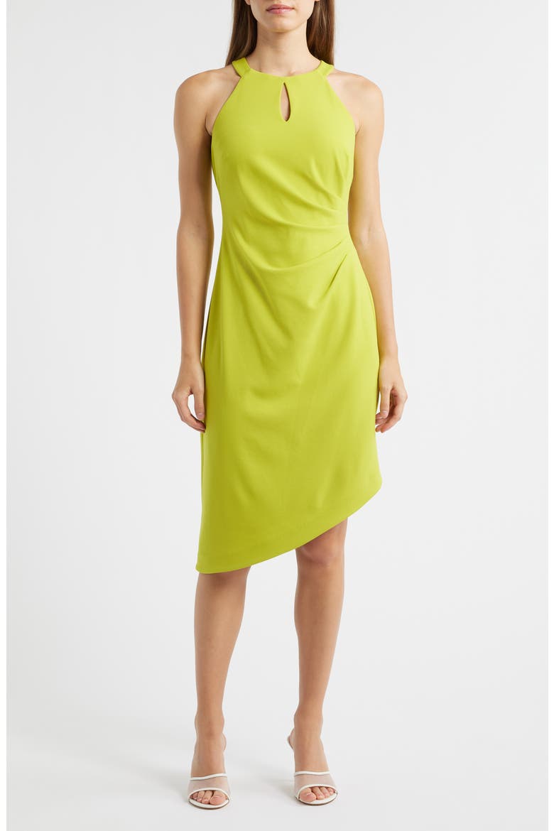 Side Pleat Asymmetric Dress, Main, color, CITRON ZEST