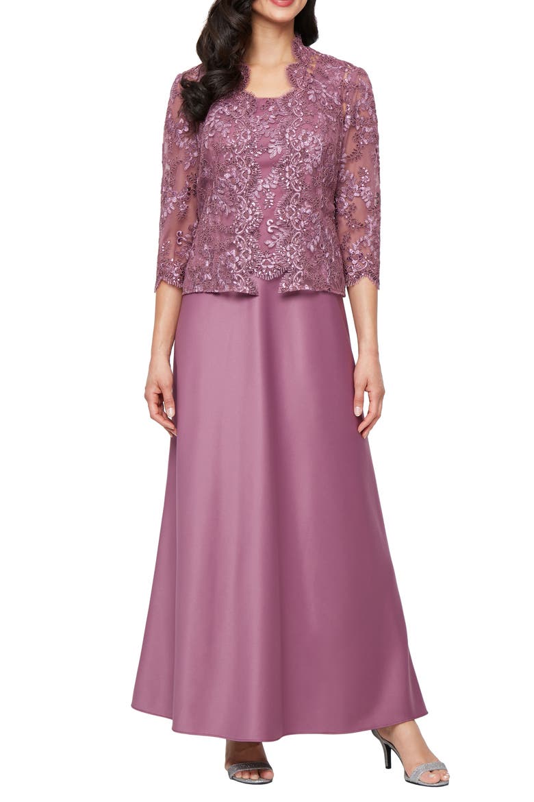 Embroidered Mock Two-Piece Gown with Jacket, Main, color, DARK MAUVE
