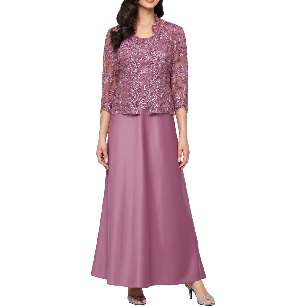 Alex Evenings Embroidered Mock Two-piece Gown With Jacket In Purple