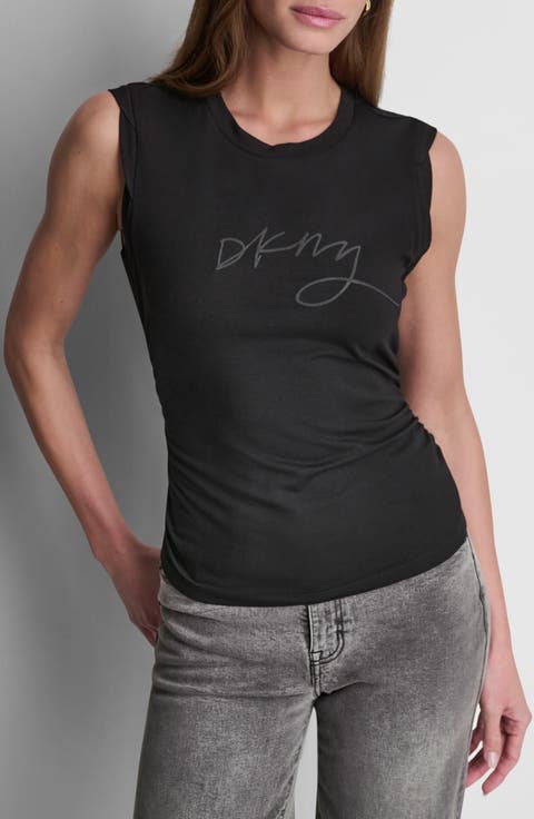 Script Ruched Cotton Blend Tank