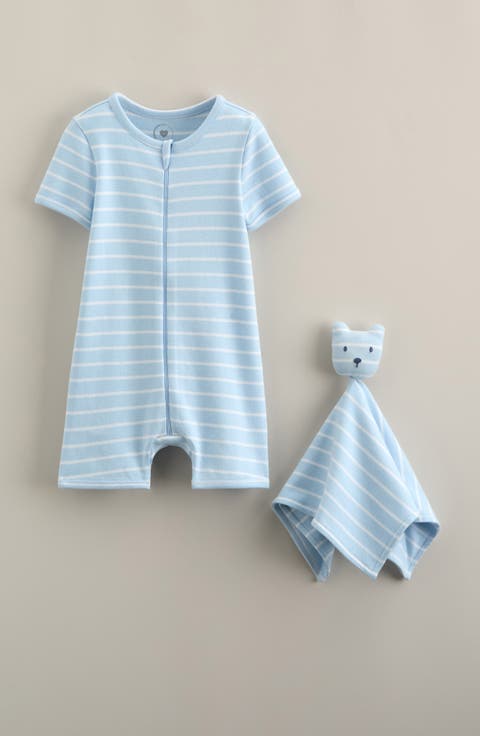 Stripe Cotton Romper & Lovey Set