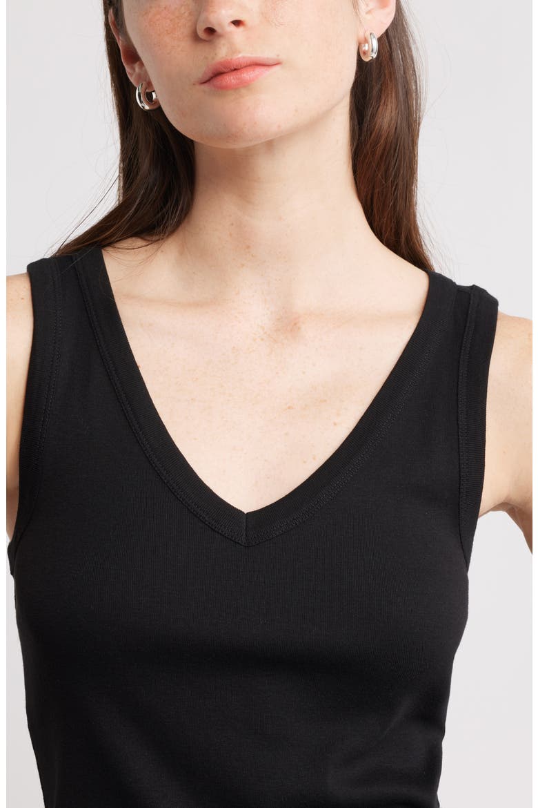 V-Neck Cotton Blend Tank Top, Alternate, color, BLACK