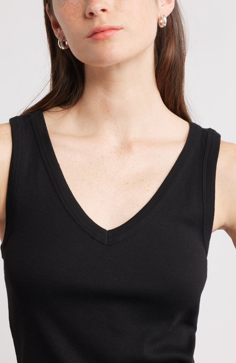 Caslon<sup>®</sup> V-Neck Cotton Blend Tank Top, Alternate, color, Black