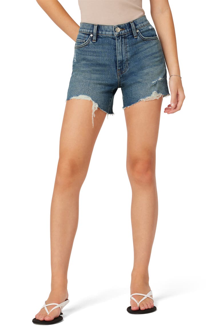 Devon High Waist Boyfriend Denim Shorts, Main, color, DESTRUCTED STAR