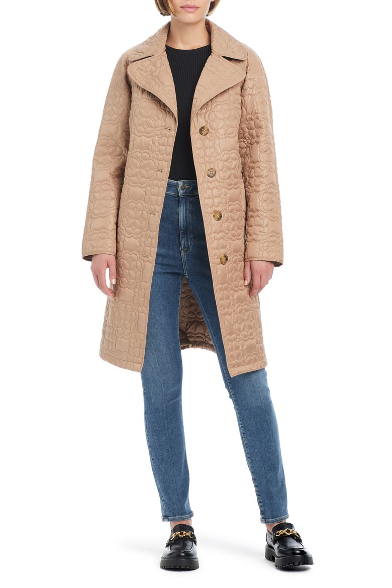 belted quilted coat, Alternate, color, CAMEL