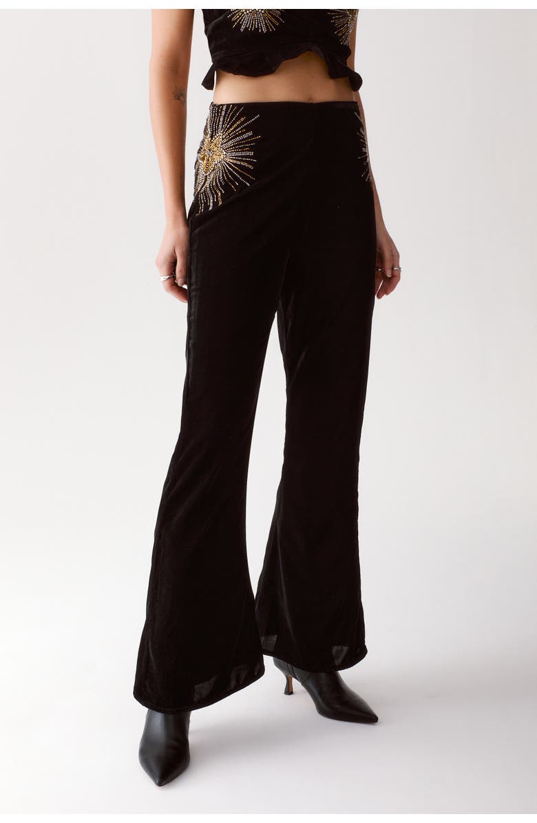 NASTY GAL Star Embellished Velvet Flared Pants, Main, color, Black