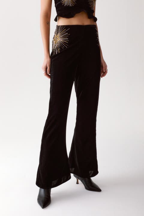 Star Embellished Velvet Flared Pants