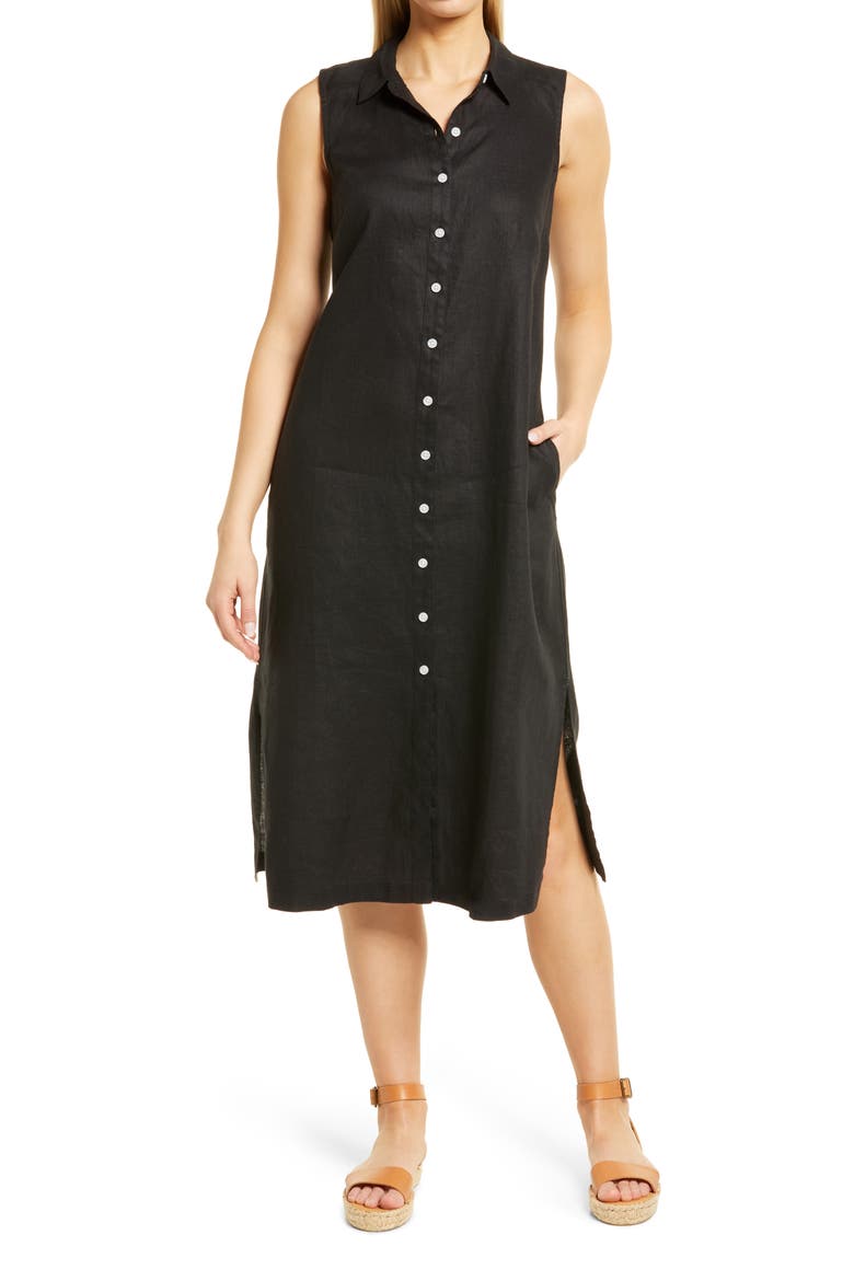 Two Palms Linen Shirtdress, Main, color, BLACK