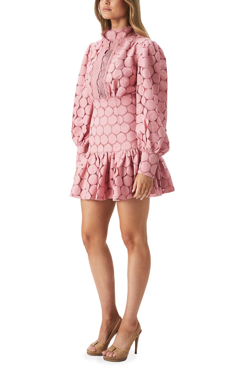 Bardot Remy Long Sleeve Spot Lace Minidress, Alternate, color, 