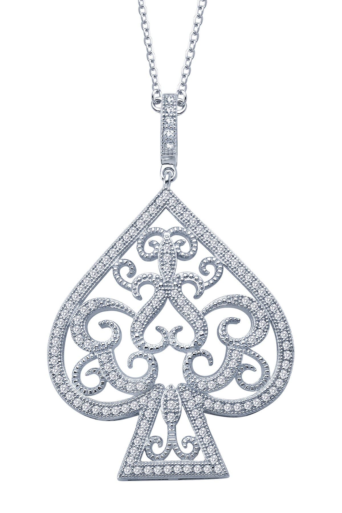 Lafonn Platinum Plated Sterling Silver Simulated Diamond Lucky Lady Spade Pendant Necklace
