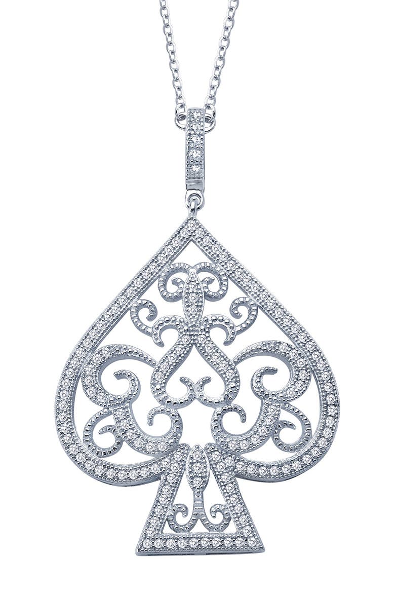 Platinum Plated Sterling Silver Simulated Diamond Lucky Lady Spade Pendant Necklace, Main, color, WHITE
