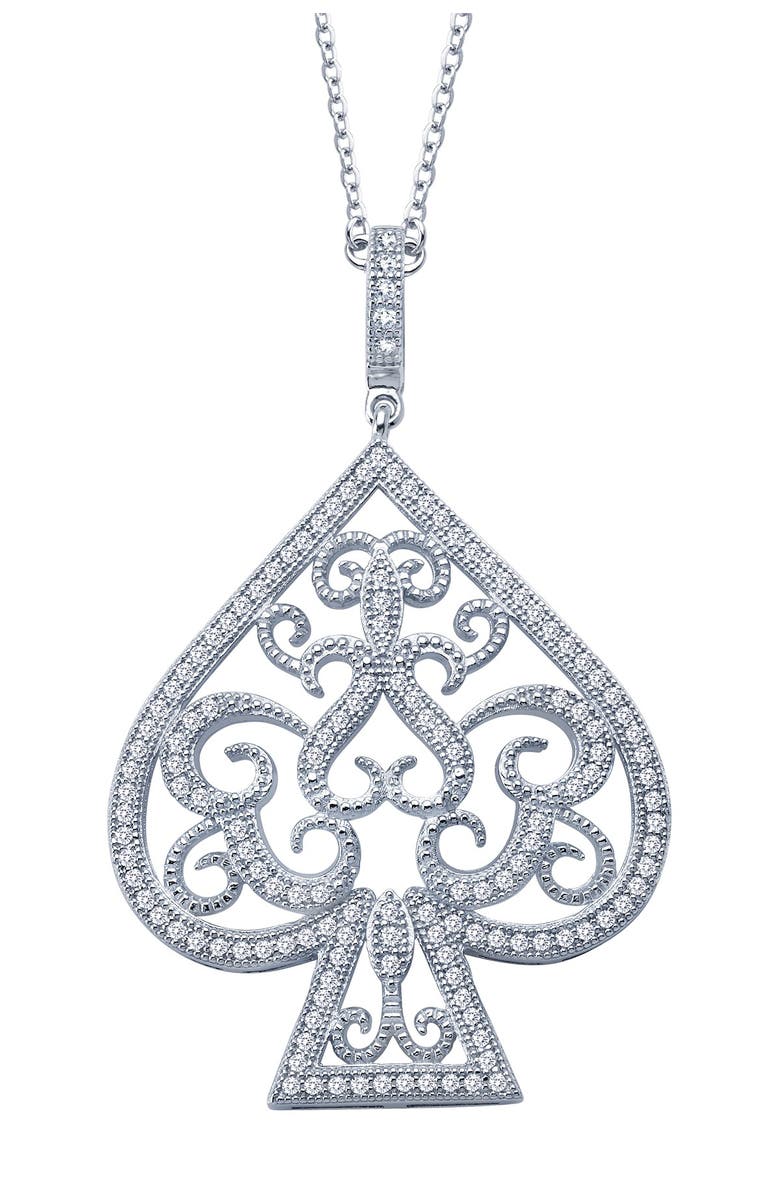 Lafonn Platinum Plated Sterling Silver Simulated Diamond Lucky Lady Spade Pendant Necklace, Main, color, White