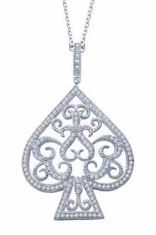 Lafonn Platinum Plated Sterling Silver Simulated Diamond Lucky Lady Spade Pendant Necklace