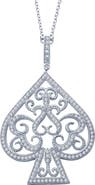 Lafonn Platinum Plated Sterling Silver Simulated Diamond Lucky Lady Spade Pendant Necklace