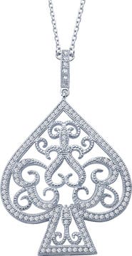 Lafonn Platinum Plated Sterling Silver Simulated Diamond Lucky Lady Spade Pendant Necklace