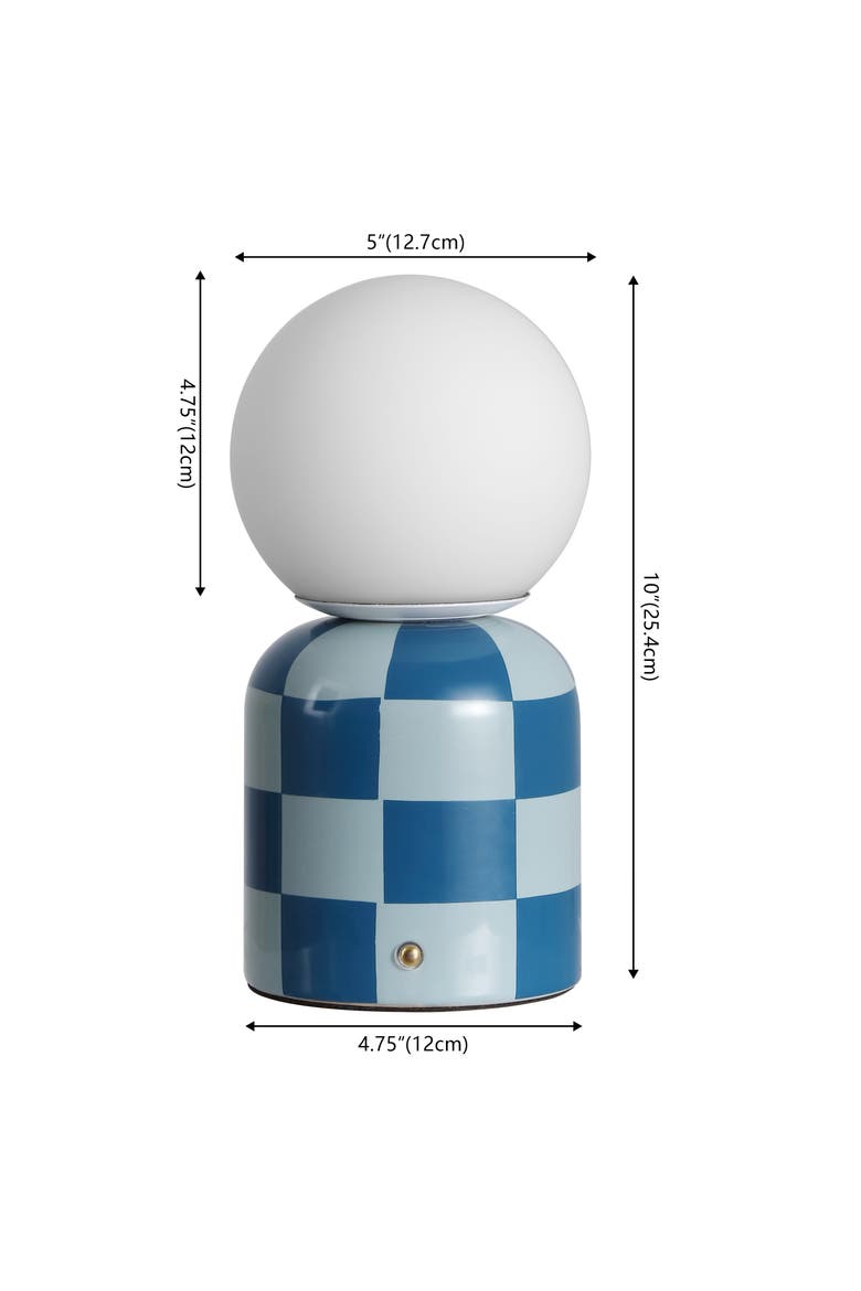 Zira Modern Checkerboard Ceramic Rechargeable Cordless Integrated Portable Dimmable with Frosted Globe Shade LED Table Lamp, Alternate, color, Light Blue/Dark Blue