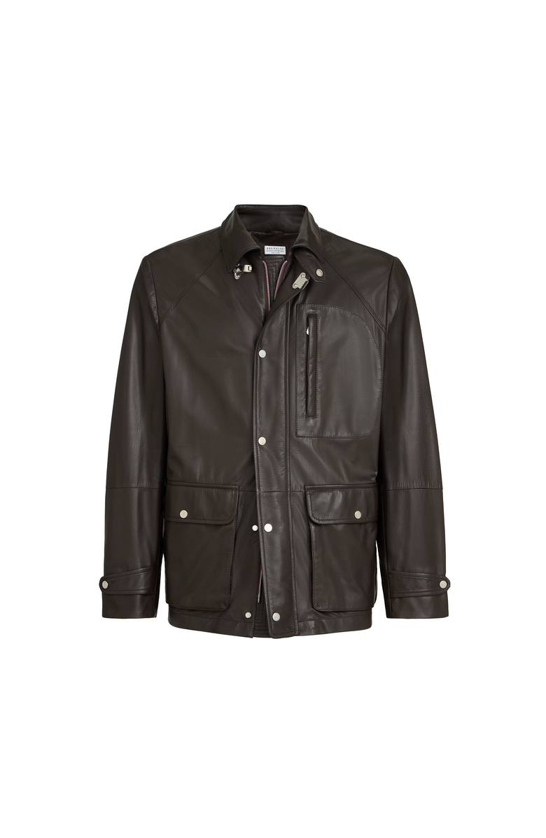 Brunello Cucinelli Calfskin field jacket, Alternate, color, Chocolate
