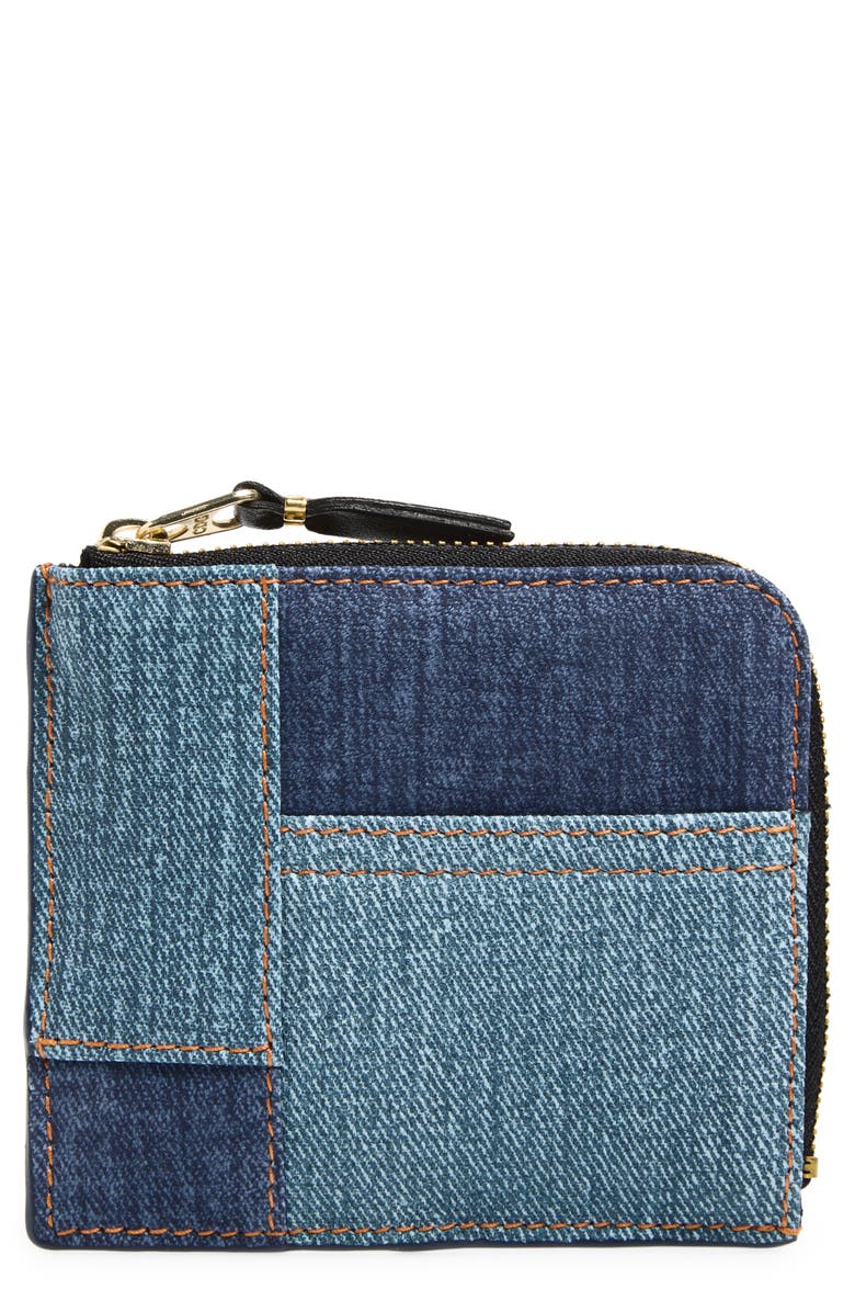 Comme des Garçons Denim Print Pocket Half Zip Wallet, Main, color, Blue
