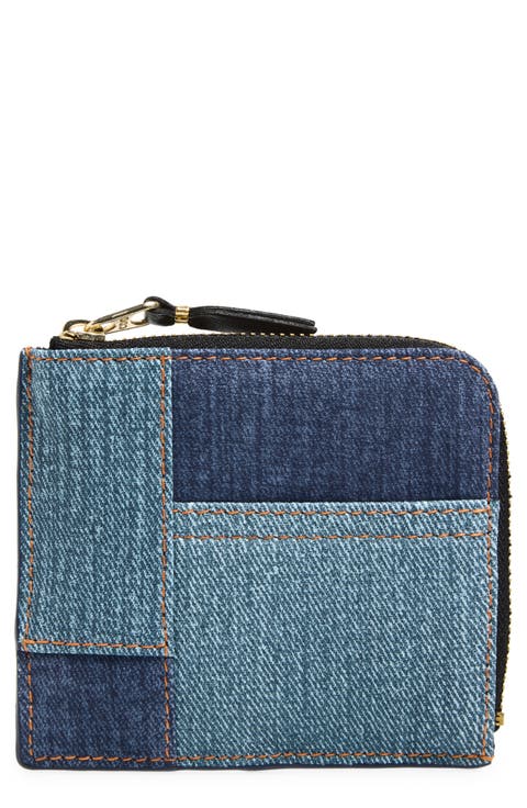 Denim Print Pocket Half Zip Wallet