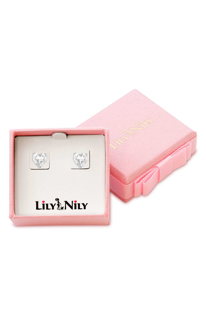 Lily Nily Kids' Cubic Zirconia Heart Stud Earrings, Alternate, color, White