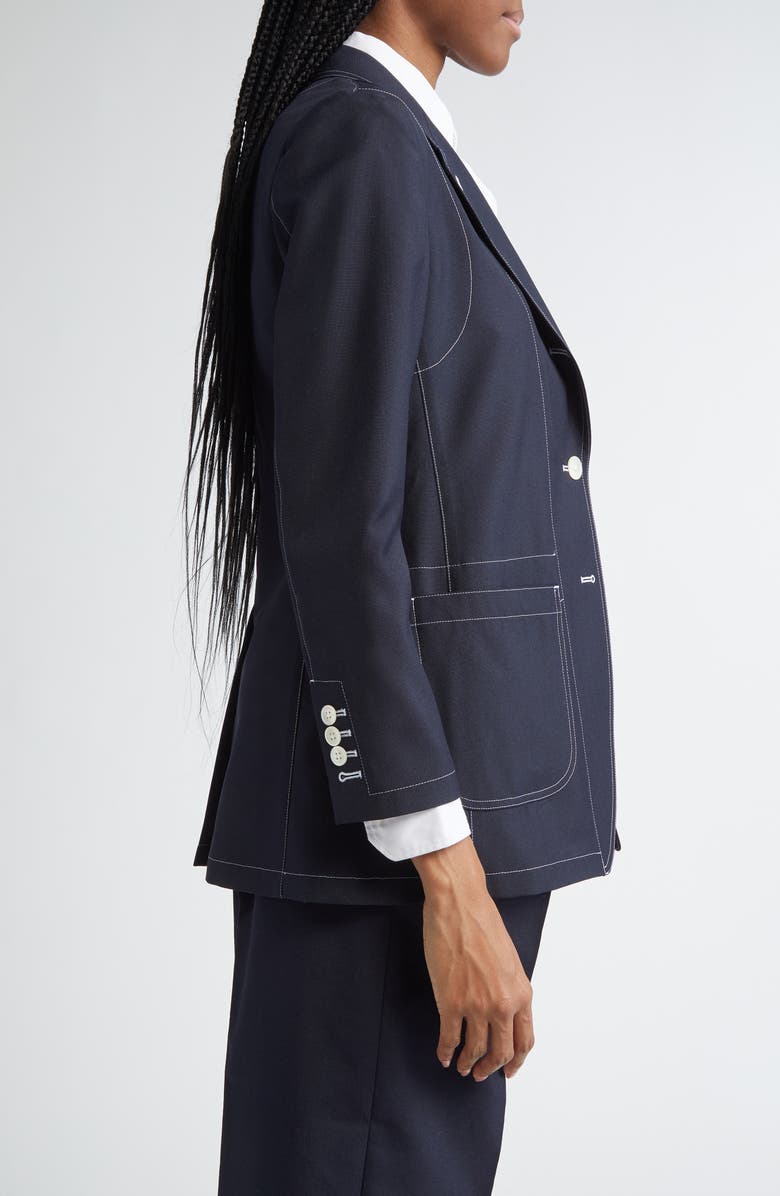 Thom Browne Topstitched Longline Blazer, Alternate, color, Navy