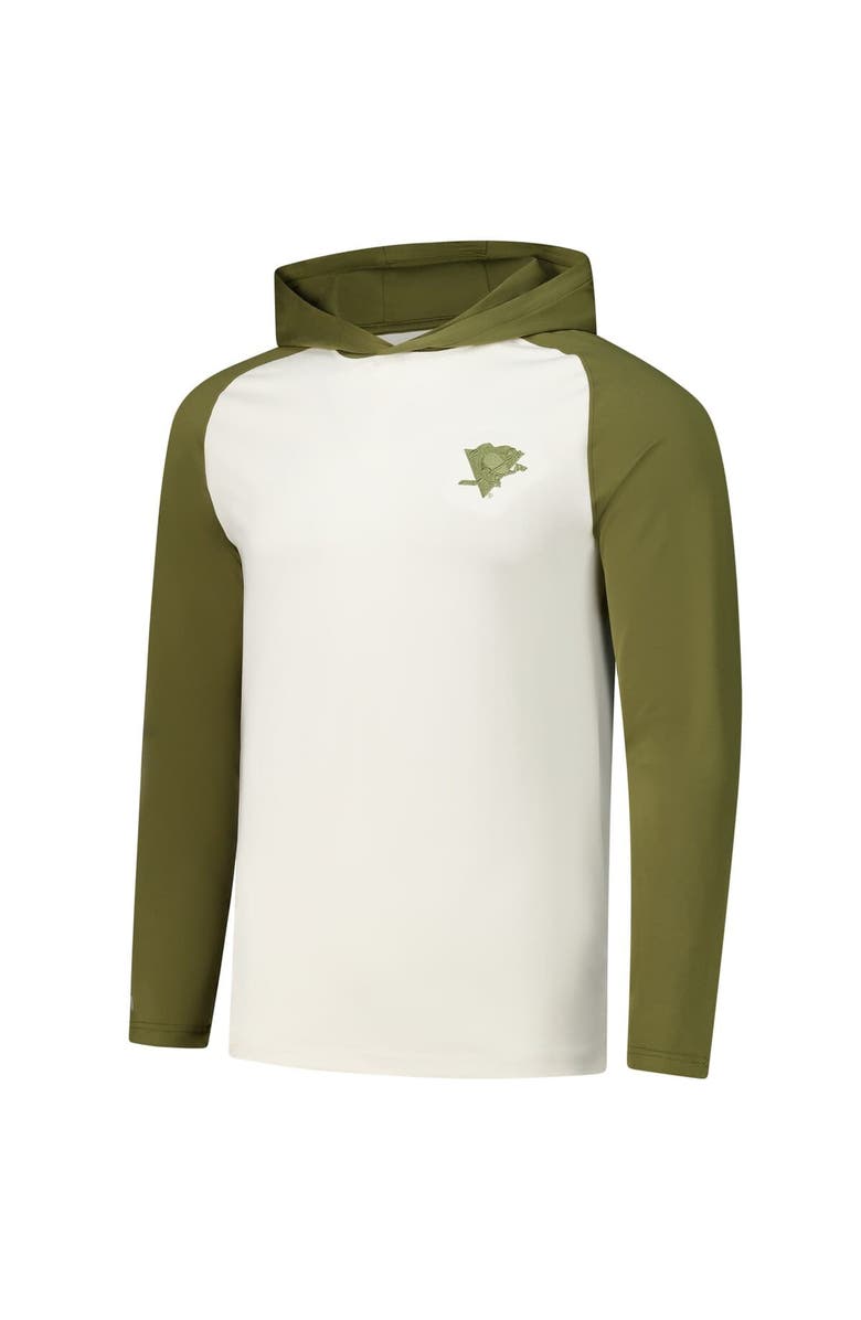 ANTIGUA Men's Antigua Cream/Olive Pittsburgh Penguins Intrepid Sand Raglan Long Sleeve Hoodie T-Shirt, Alternate, color, Cream