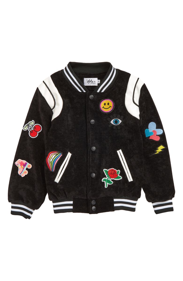 Lola + The Boys Kids' Embellished Varsity Bomber Jacket, Main, color, 