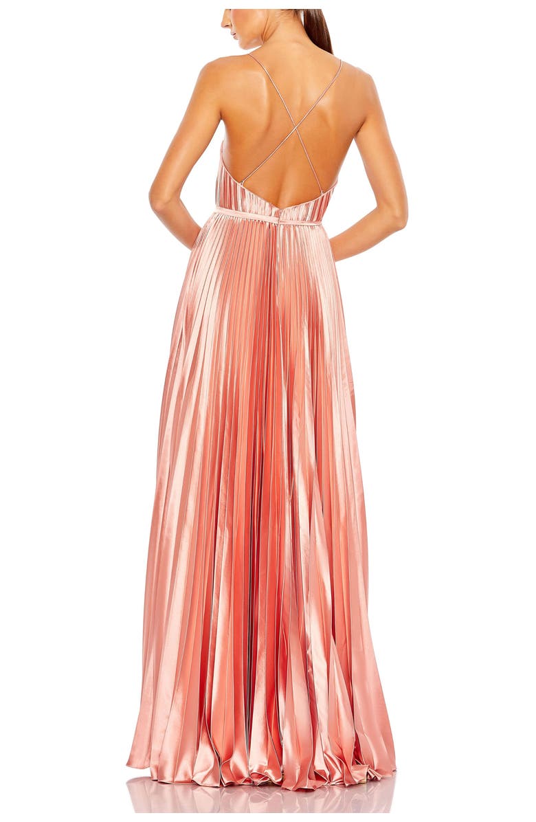 Mac Duggal Plunge Neck Pleated Evening Gown, Alternate, color, Rose Gold