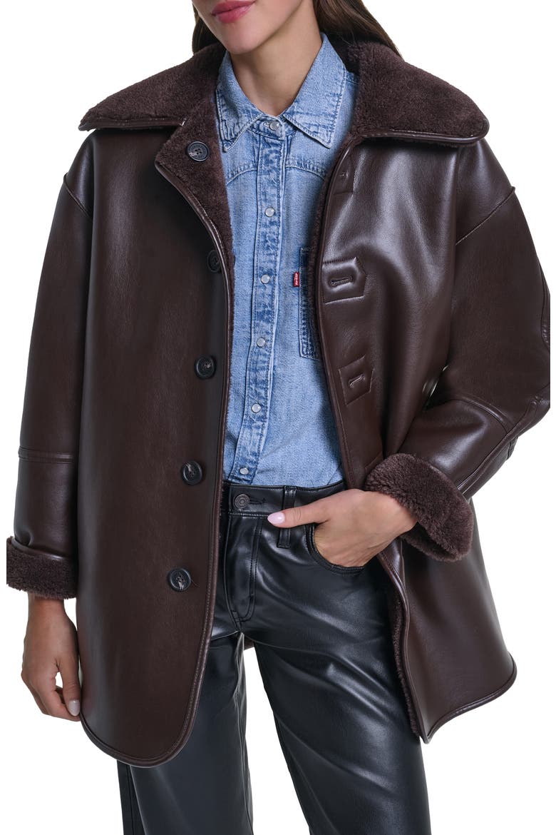 Reversible Faux Shearling Coat, Alternate, color, JAVA