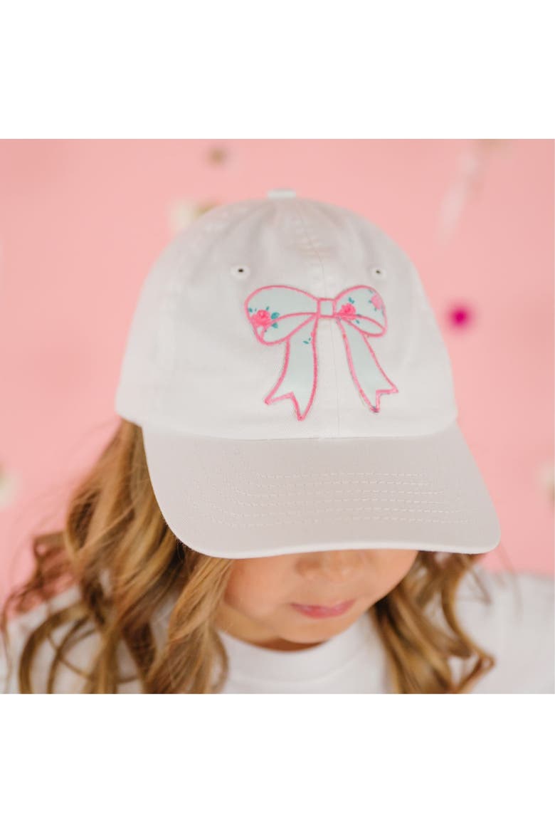 Sky Blue Floral Bow Patch Baseball Hat, Alternate, color, White