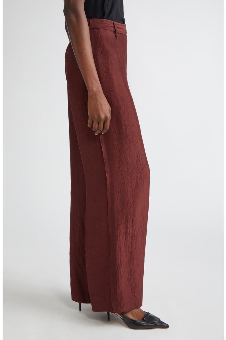 Crinkled Satin Straight Leg Trousers, Alternate, color, MEDJOOL