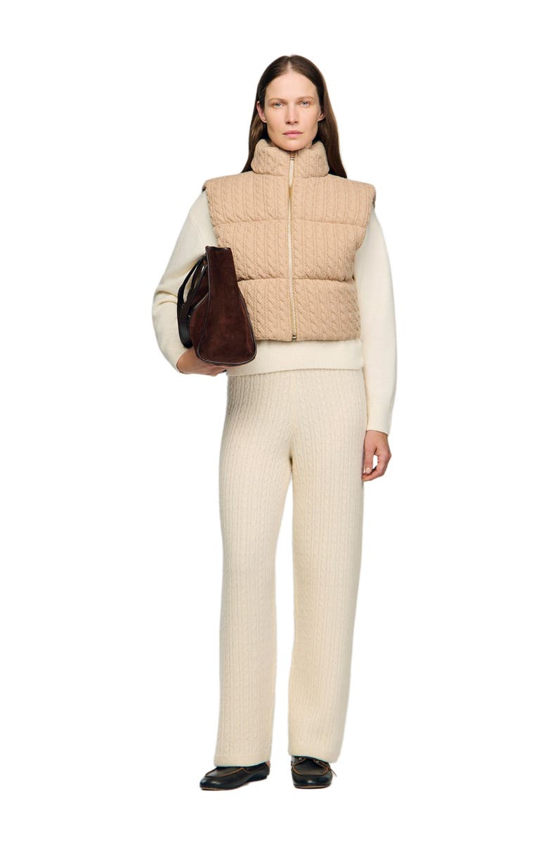 SANDRO Cropped sleeveless puffer vest, Alternate, color, Beige