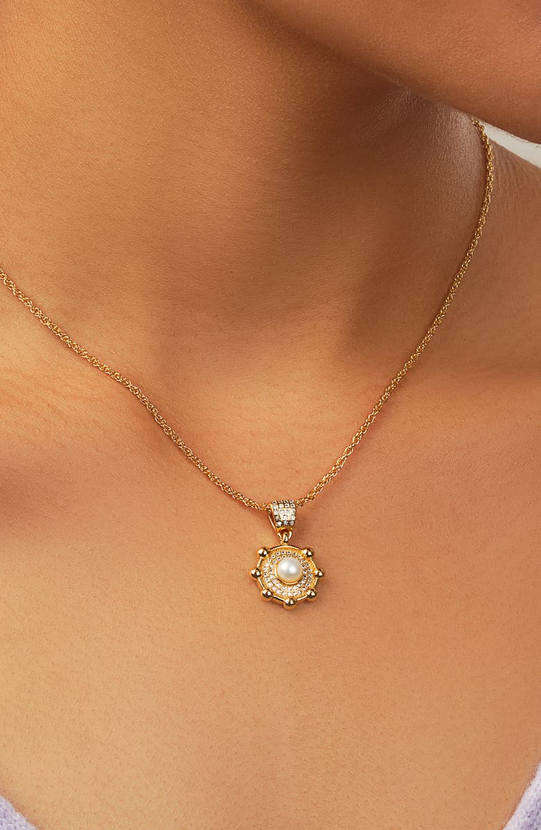 Sterling Forever Etta Cubic Zirconia & Faux Pearl Pendant Necklace, Alternate, color, Gold