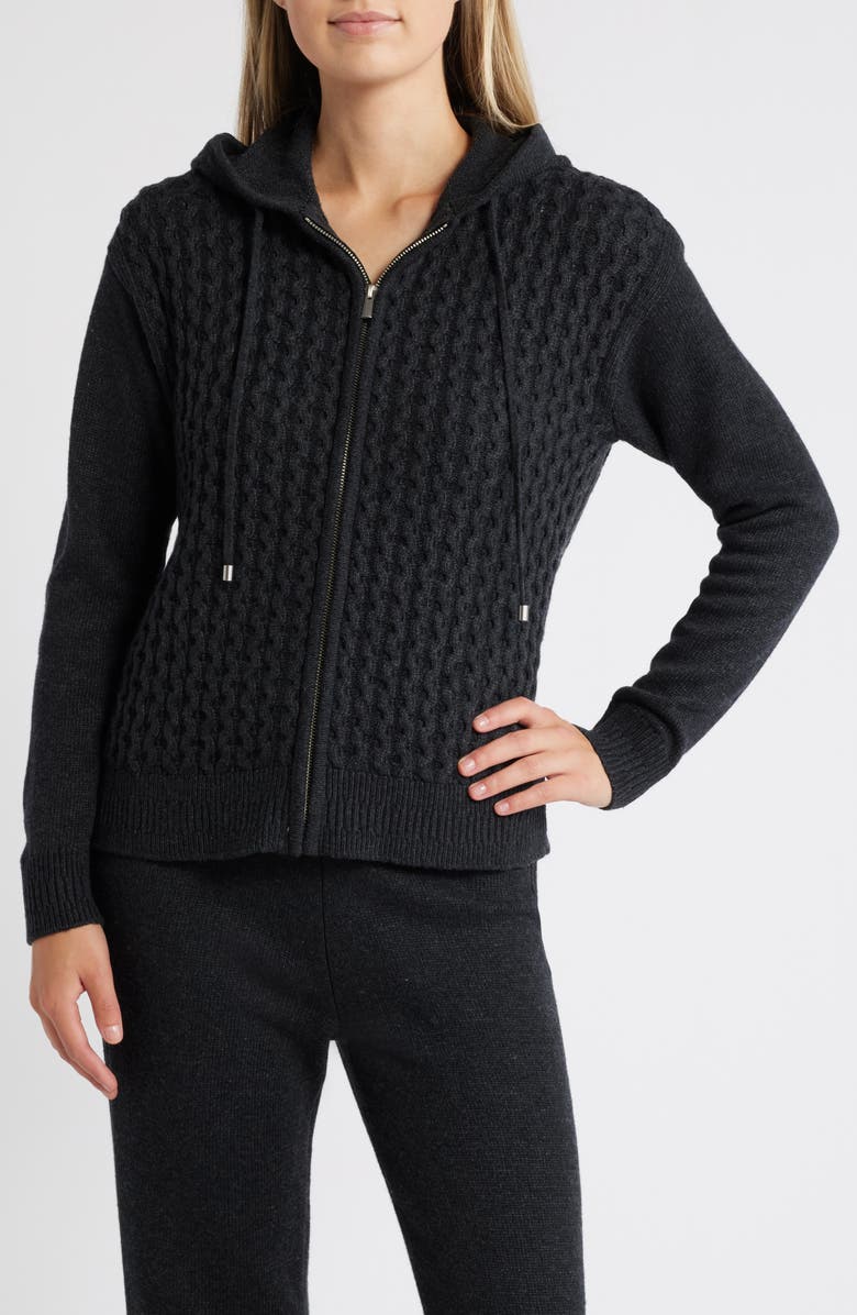 Anne Klein Cable Stitch Zip Hoodie, Main, color, 