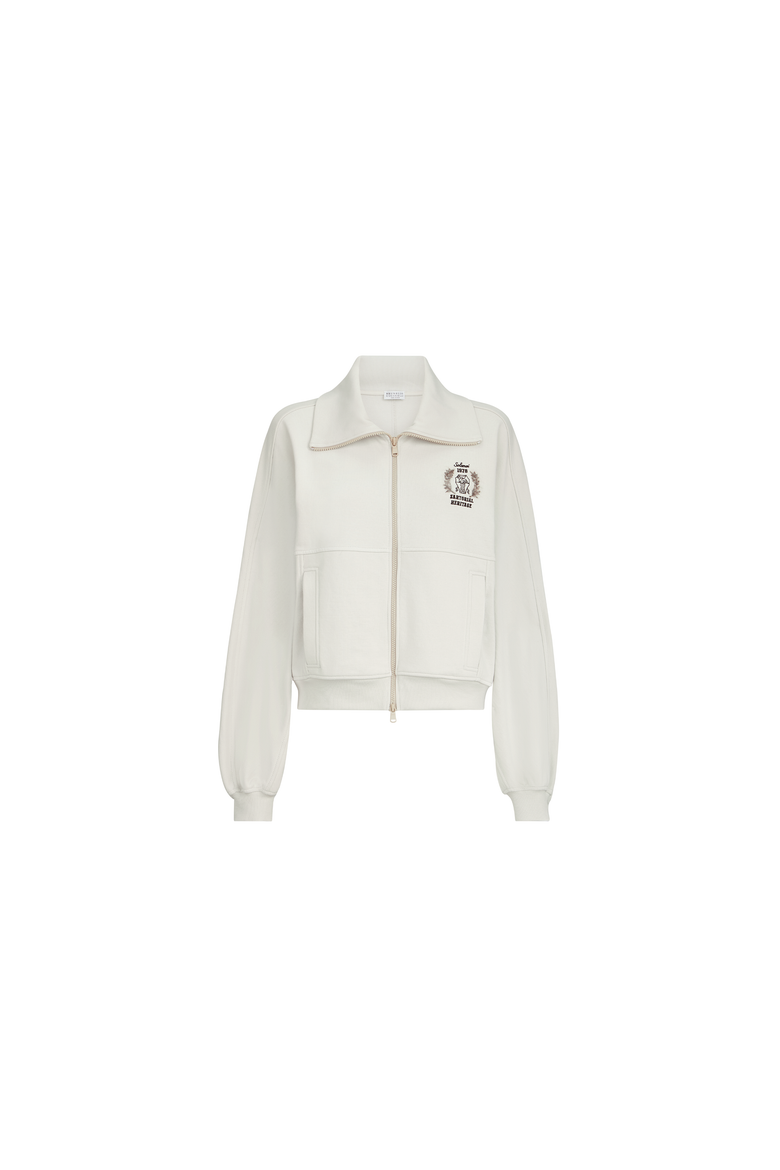 Cotton smooth French terry sweatshirt with zip and embroidered logo, Alternate, color, Milk