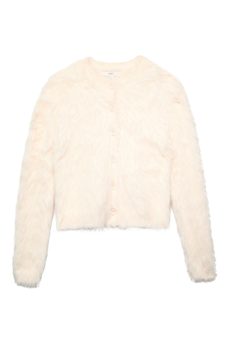 Hairy Faux Fur Cardigan, Alternate, color, LIGHT BEIGE