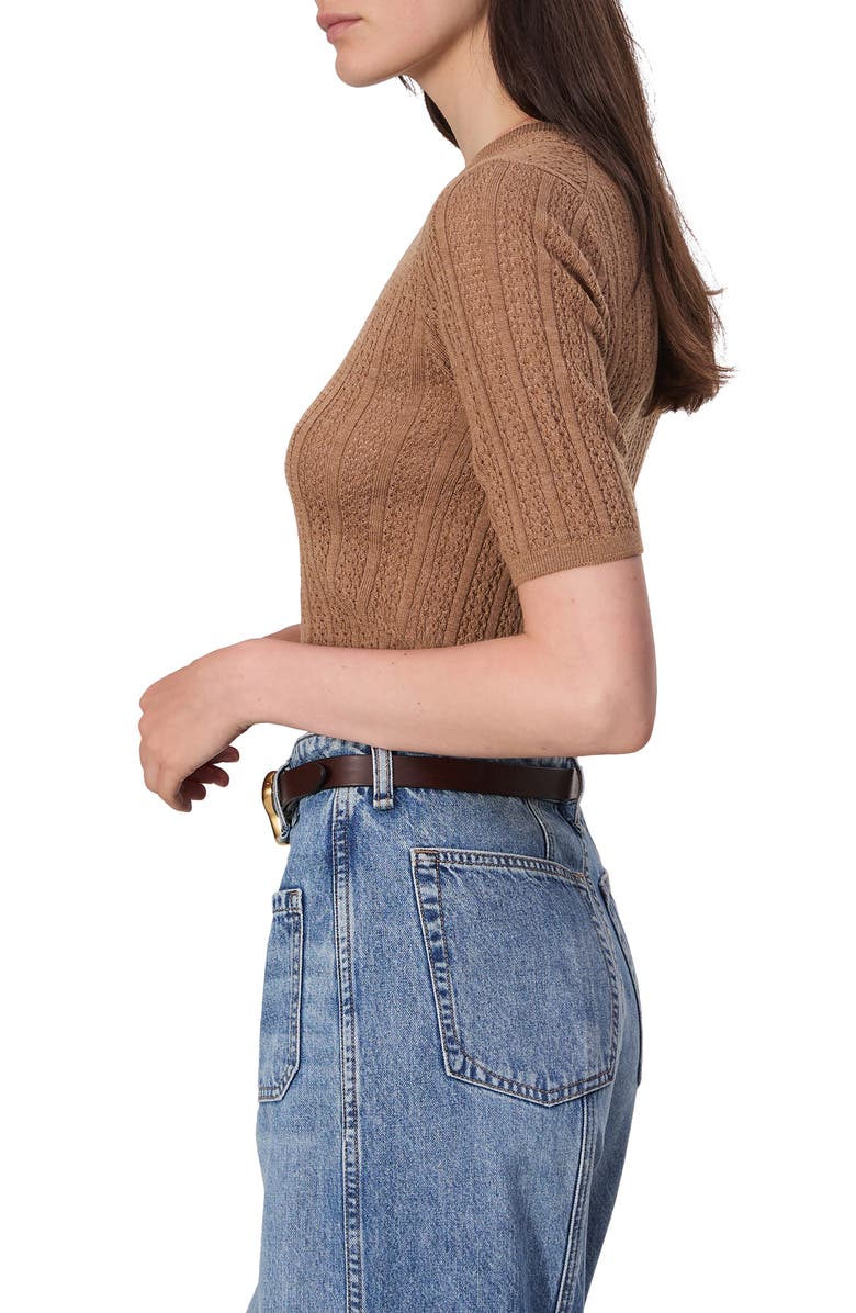 rag & bone Tina Short Sleeve Merino Wool Sweater, Alternate, color, Camel