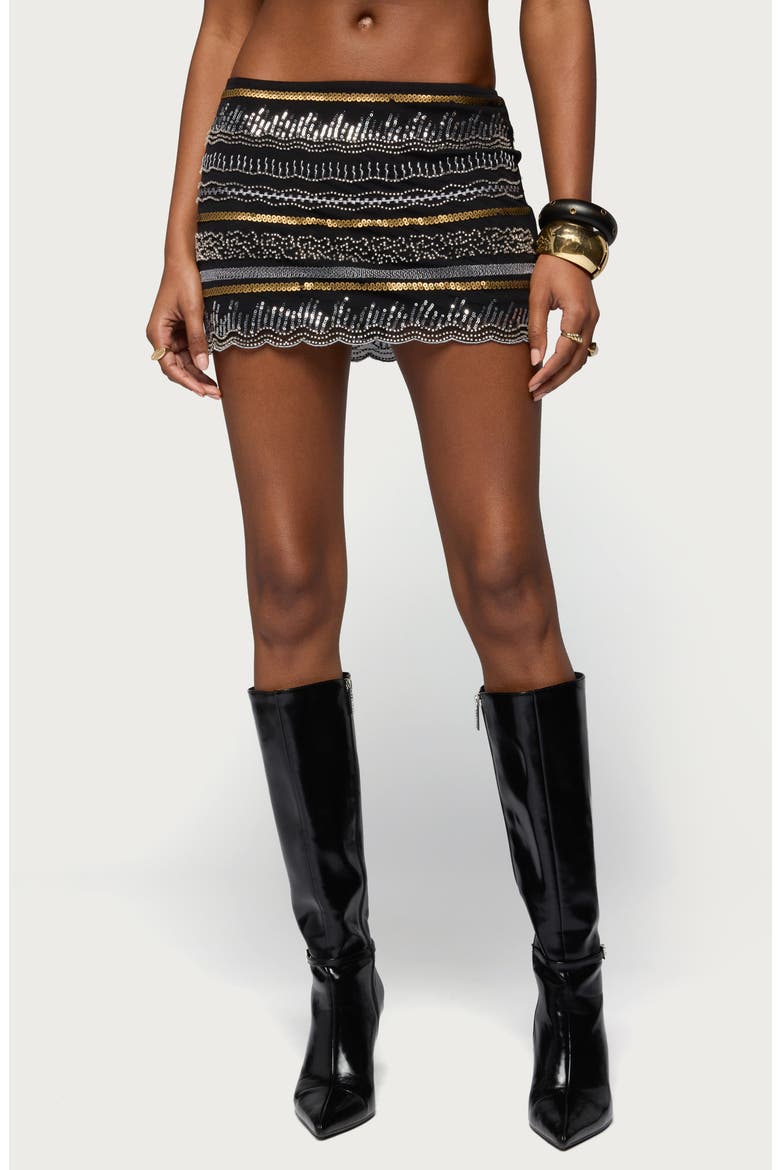 Neah Embellished Beaded Sequin Miniskirt, Main, color, BLACK