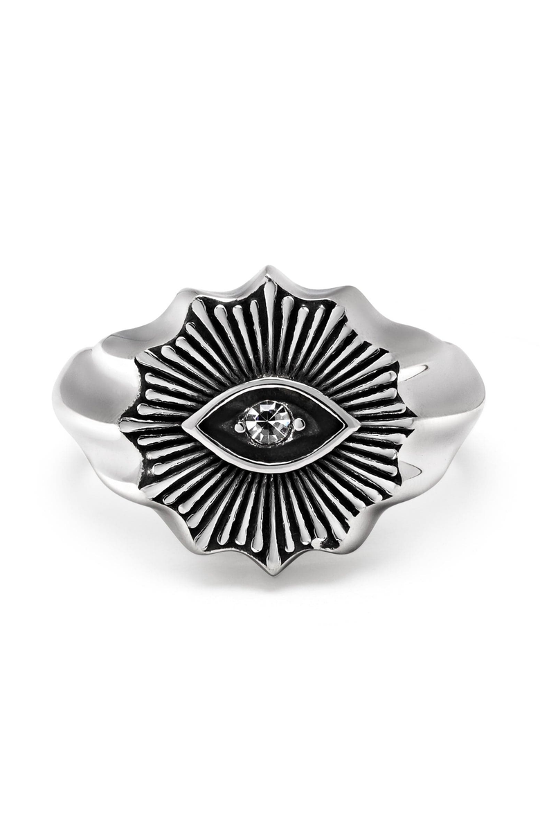 Nialaya Vintage Evil Eye Crystal Ring, Main, color, Silver