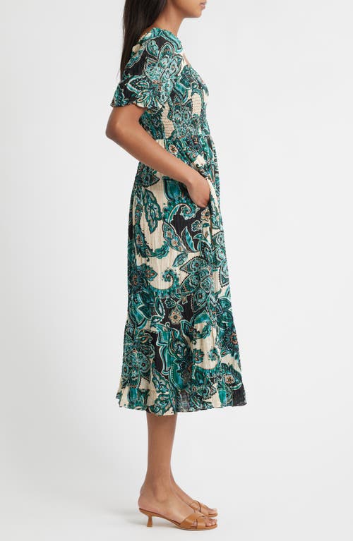 Vince Camuto Paisley Print Puff Sleeve Midi Dress In Green